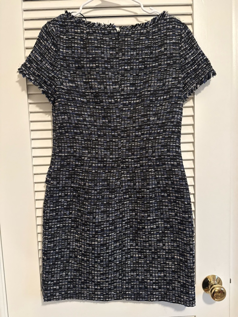 Banana Republic Navy and White Tweed Short-Sleeve Sheath Dress
